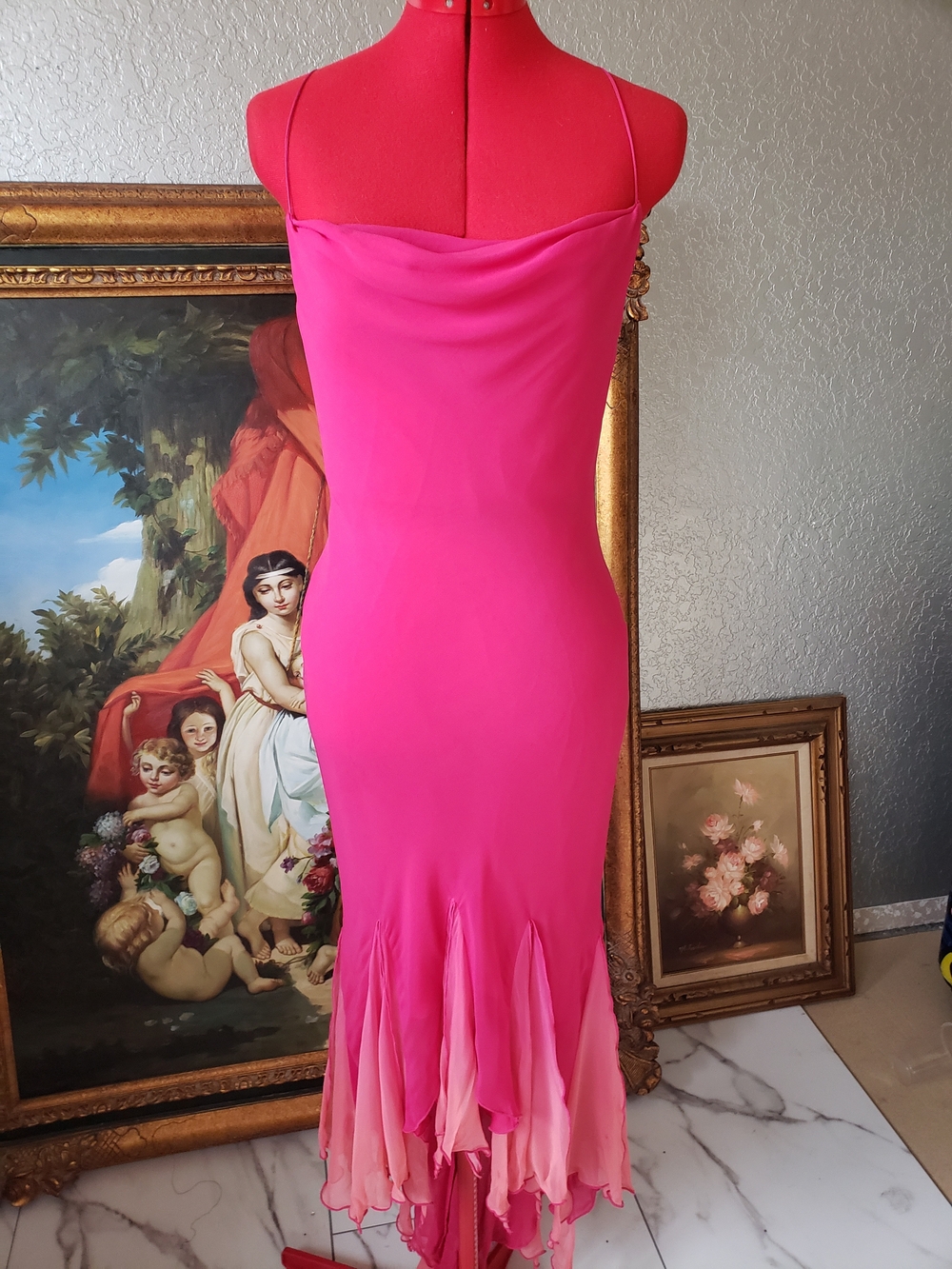 Cache Vibrant Pink Ombre Spaghetti-Strap Maxi Dress